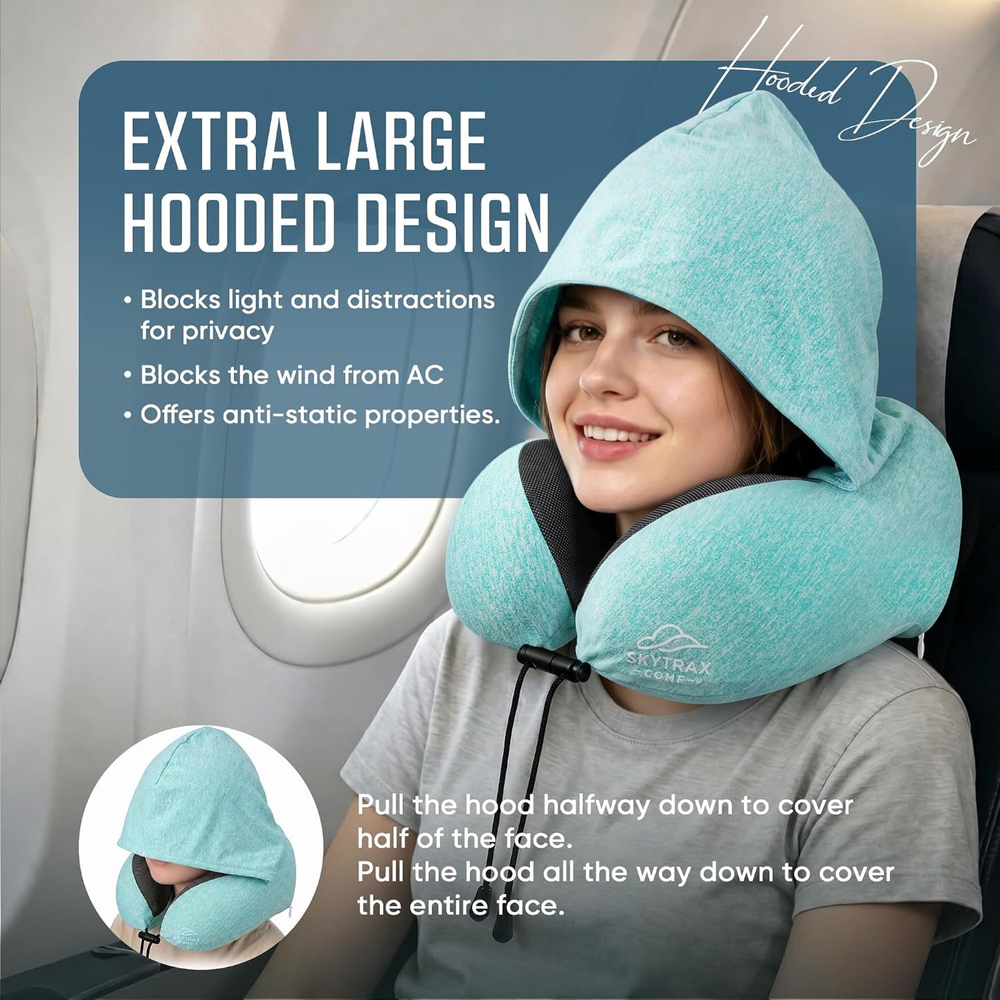 ® Travel Neck Pillow with Hood for Privacy on Long Flights