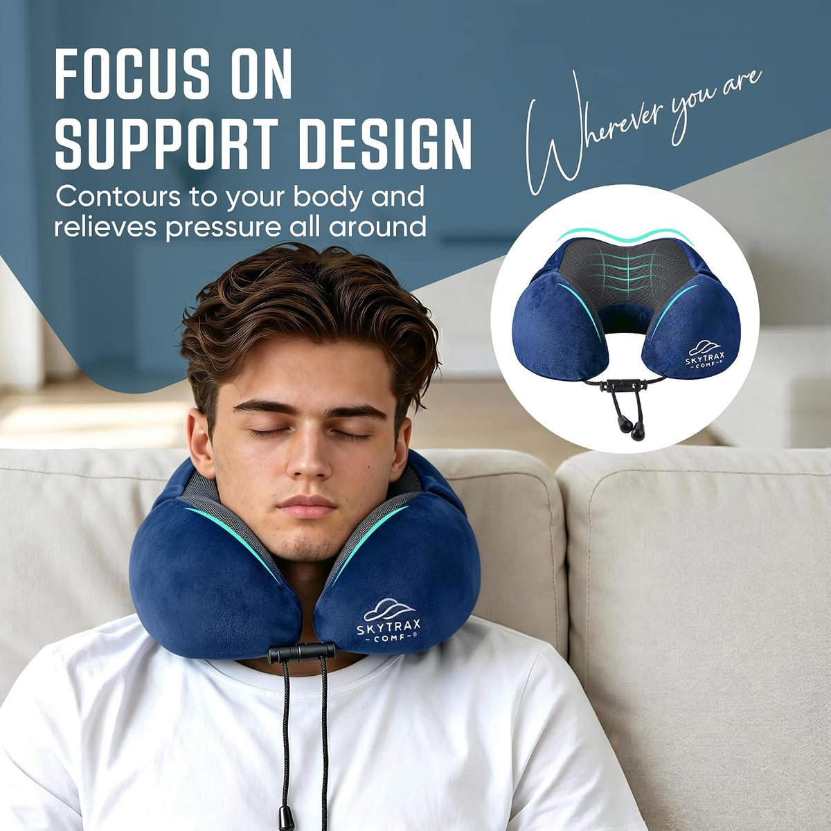 ® Travel Neck Pillow with Hood for Privacy on Long Flights