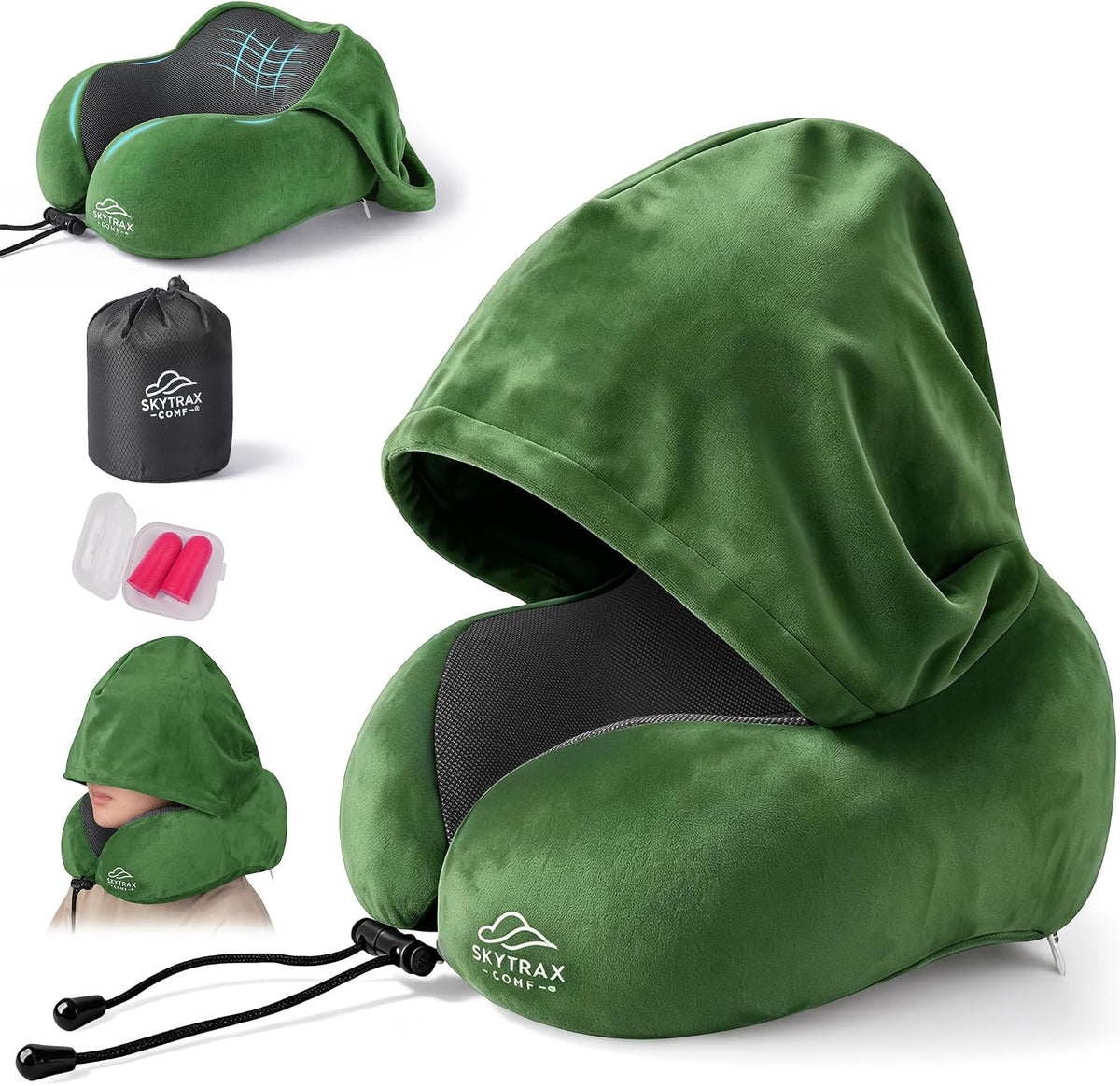 ® Travel Neck Pillow with Hood for Privacy on Long Flights
