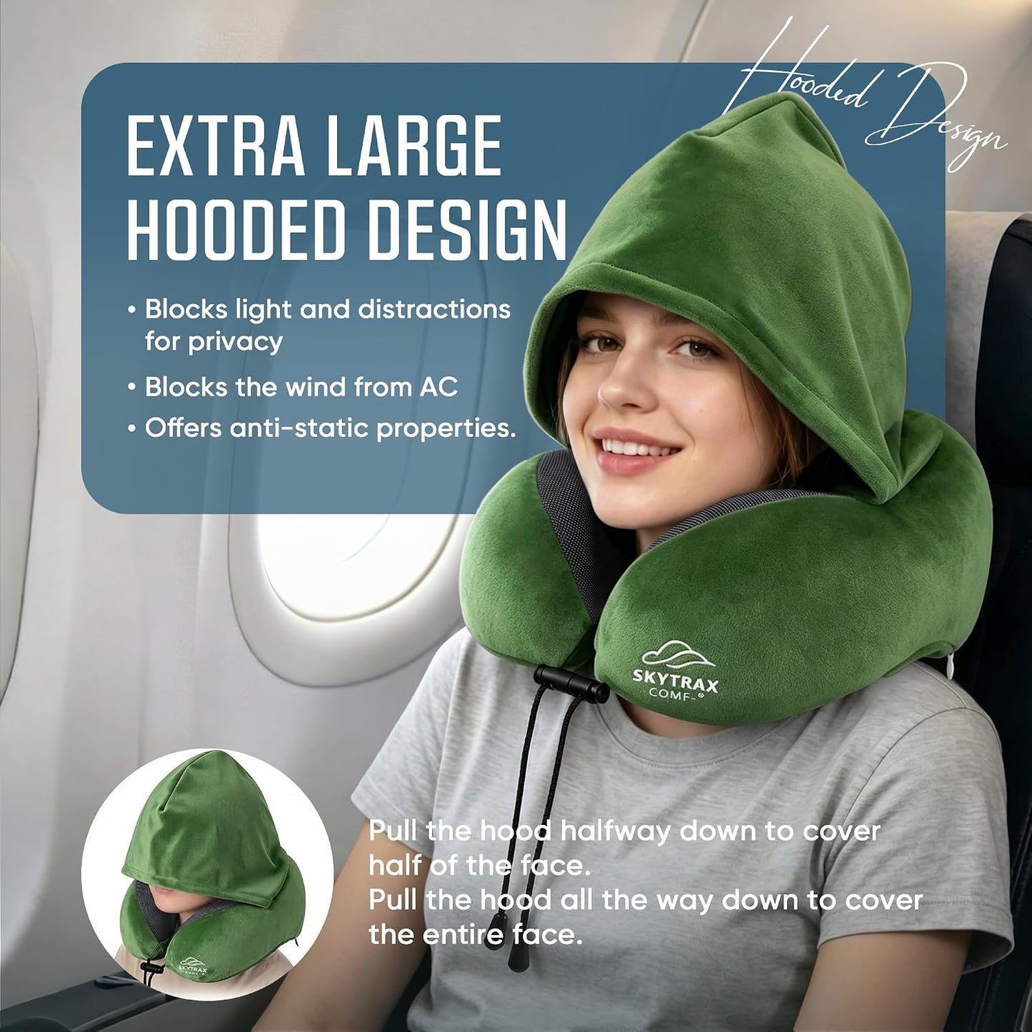 ® Travel Neck Pillow with Hood for Privacy on Long Flights