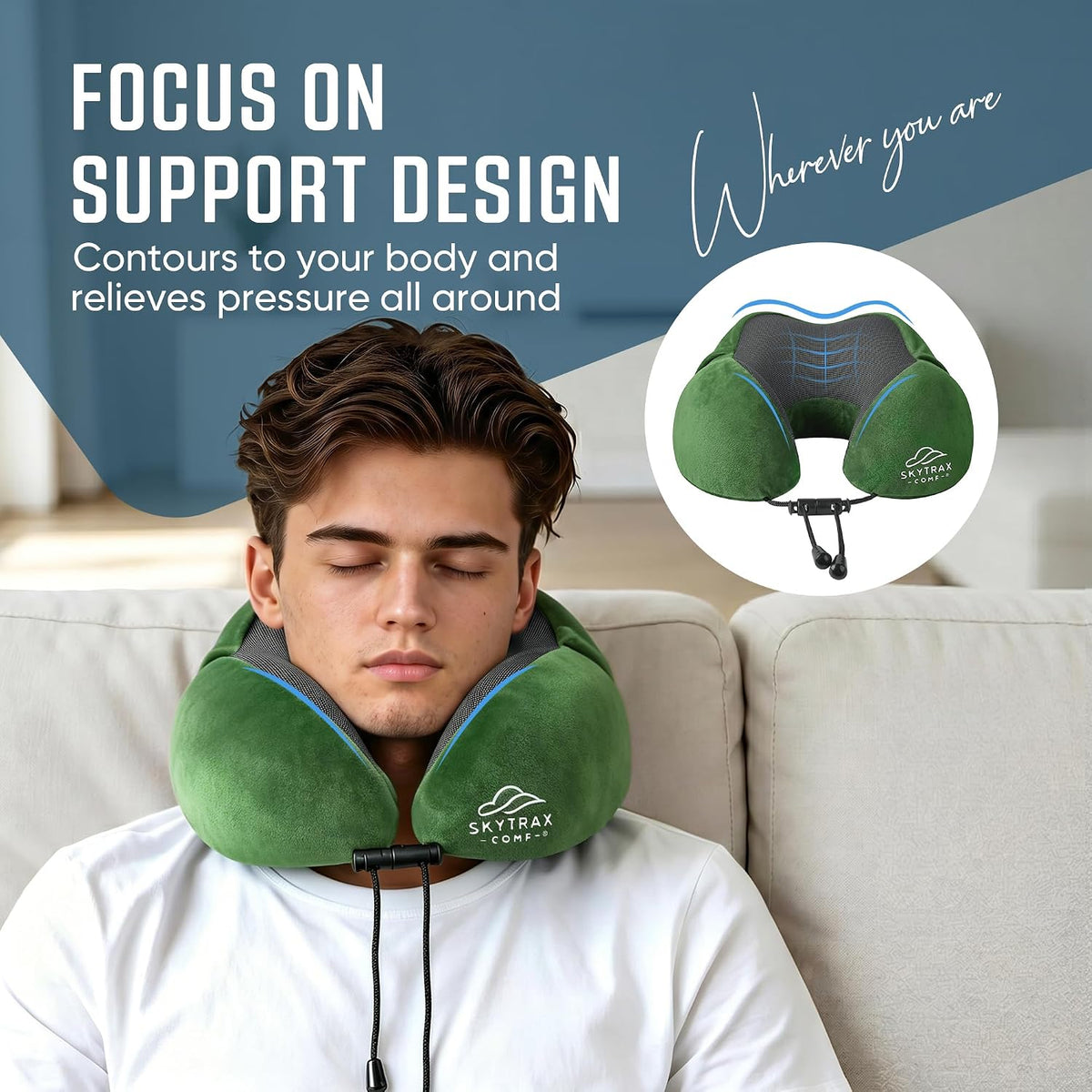 ® Travel Neck Pillow with Hood for Privacy on Long Flights