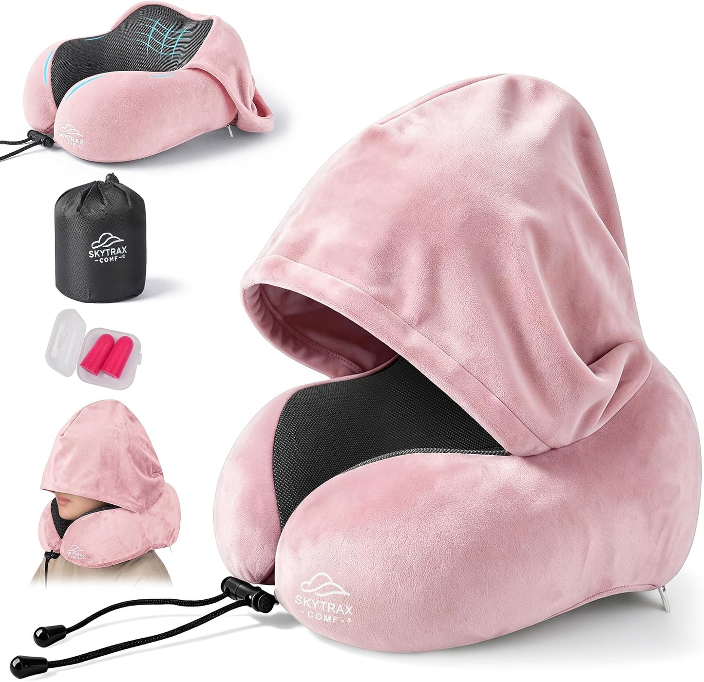 ® Travel Neck Pillow with Hood for Privacy on Long Flights