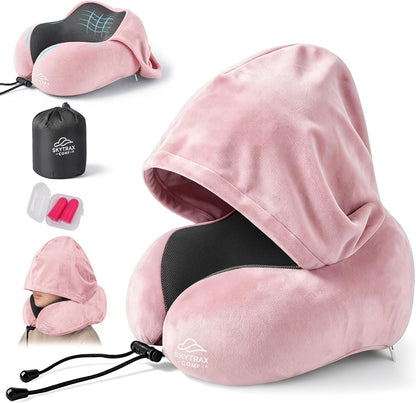 ® Travel Neck Pillow with Hood for Privacy on Long Flights