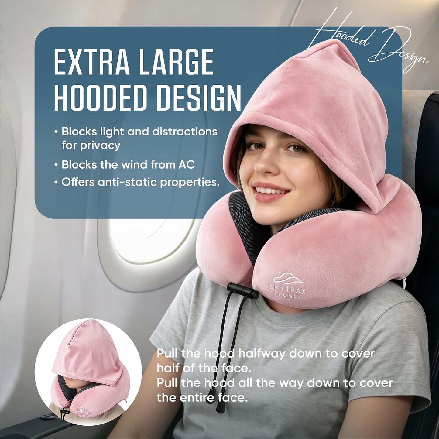 ® Travel Neck Pillow with Hood for Privacy on Long Flights
