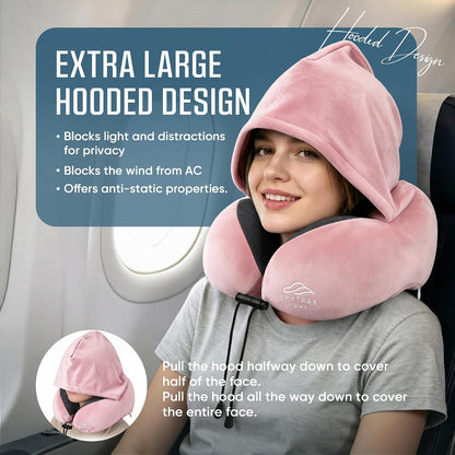 ® Travel Neck Pillow with Hood for Privacy on Long Flights