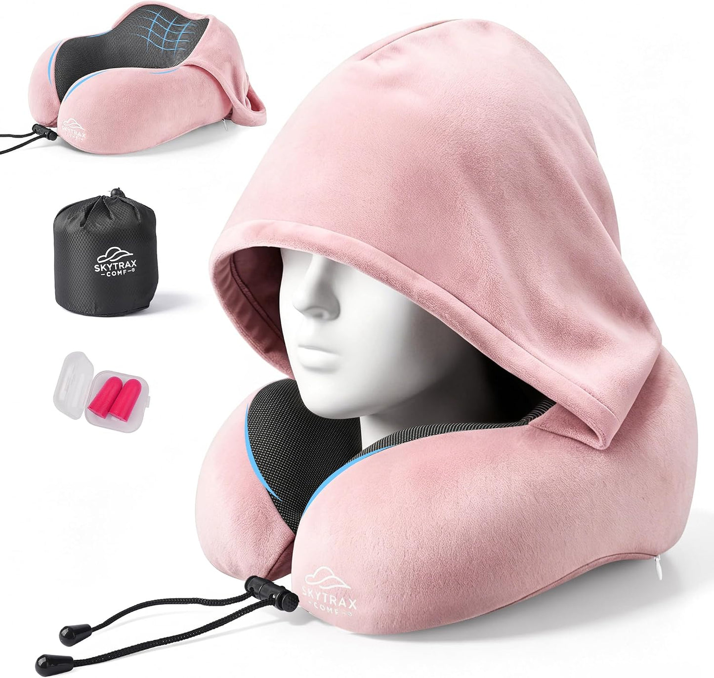 ® Travel Neck Pillow with Hood for Privacy on Long Flights