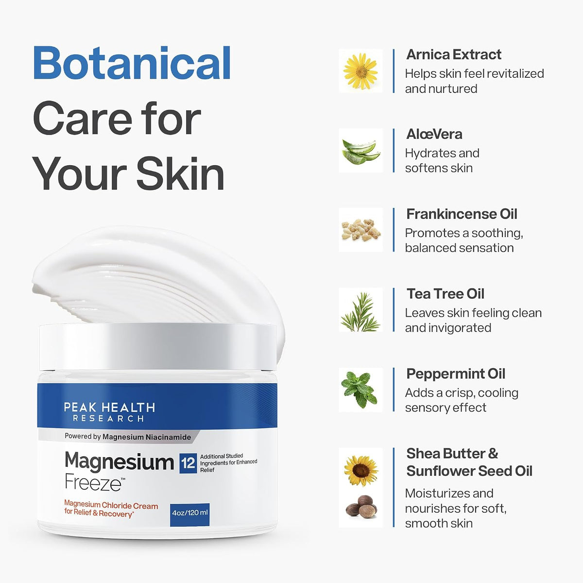 Peak Health Research Magnesium Freeze Topical Magnesium Cream, 4 oz