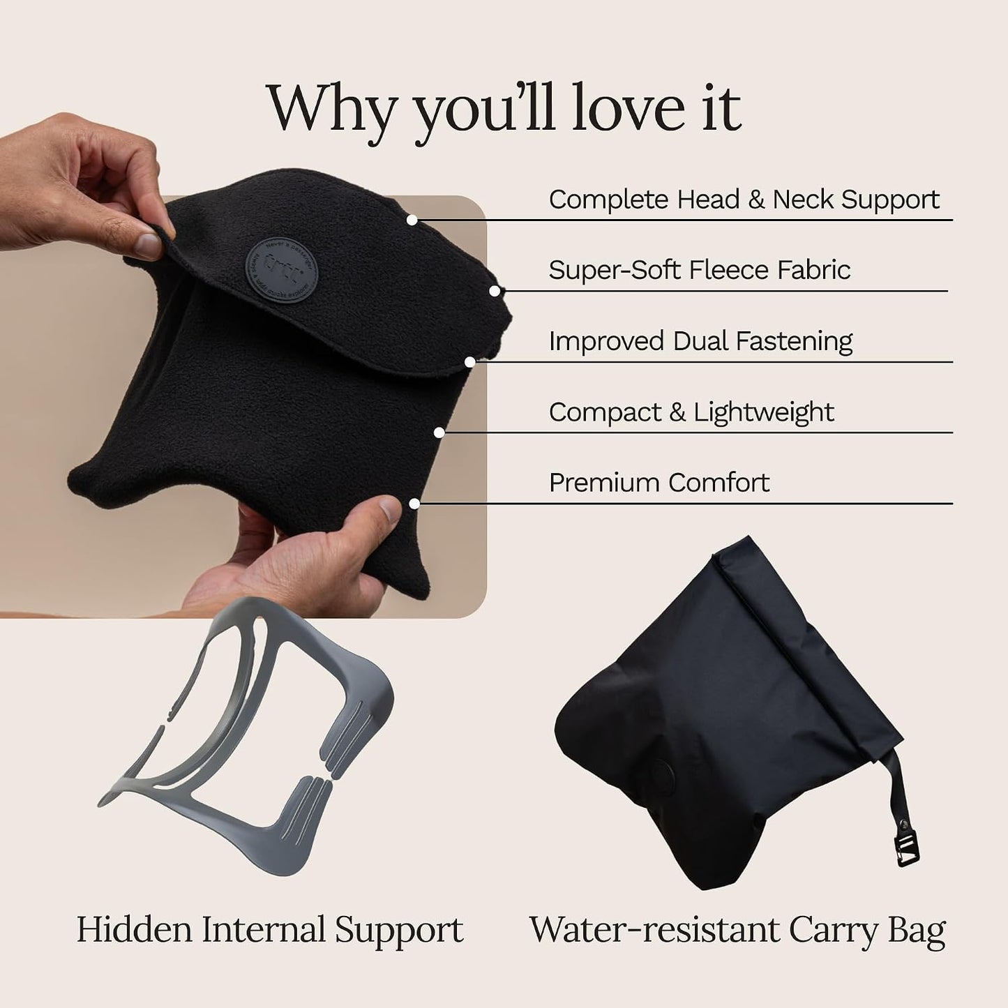 Travel Pillow Original 2.0 – Scientifically Proven Super Soft Travel Pillow with Premium Head & Neck Support – for Airplane Travel – Machine Washable – Lightweight & Compact – Jet Black