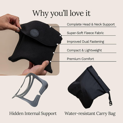 Travel Pillow Original 2.0 – Scientifically Proven Super Soft Travel Pillow with Premium Head & Neck Support – for Airplane Travel – Machine Washable – Lightweight & Compact – Jet Black