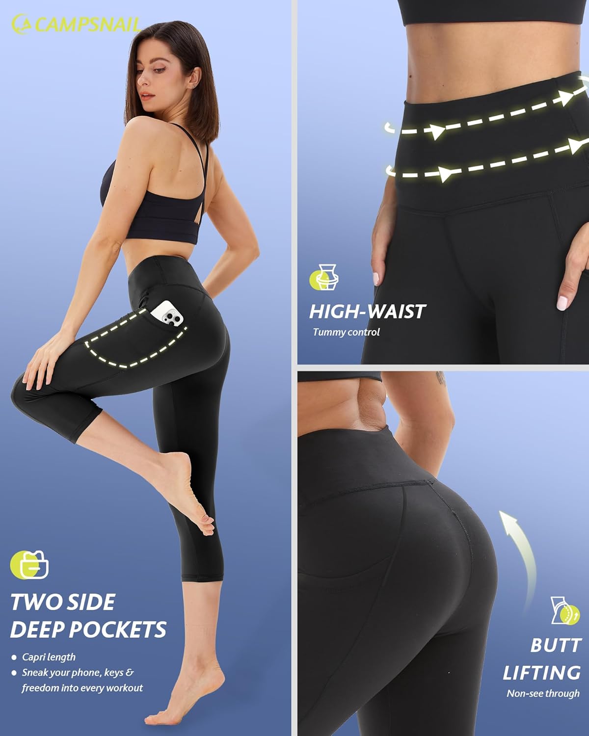 4 Pack Capri Leggings for Women - High Waisted Capris Tummy Control Yoga Pants with Pockets Workout Cycling Tights
