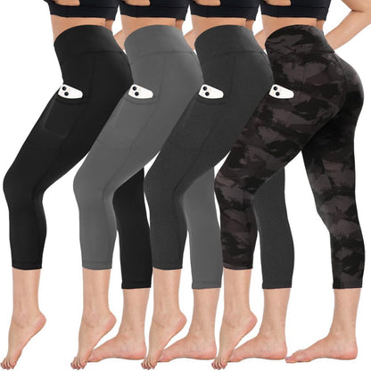 4 Pack Capri Leggings for Women - High Waisted Capris Tummy Control Yoga Pants with Pockets Workout Cycling Tights