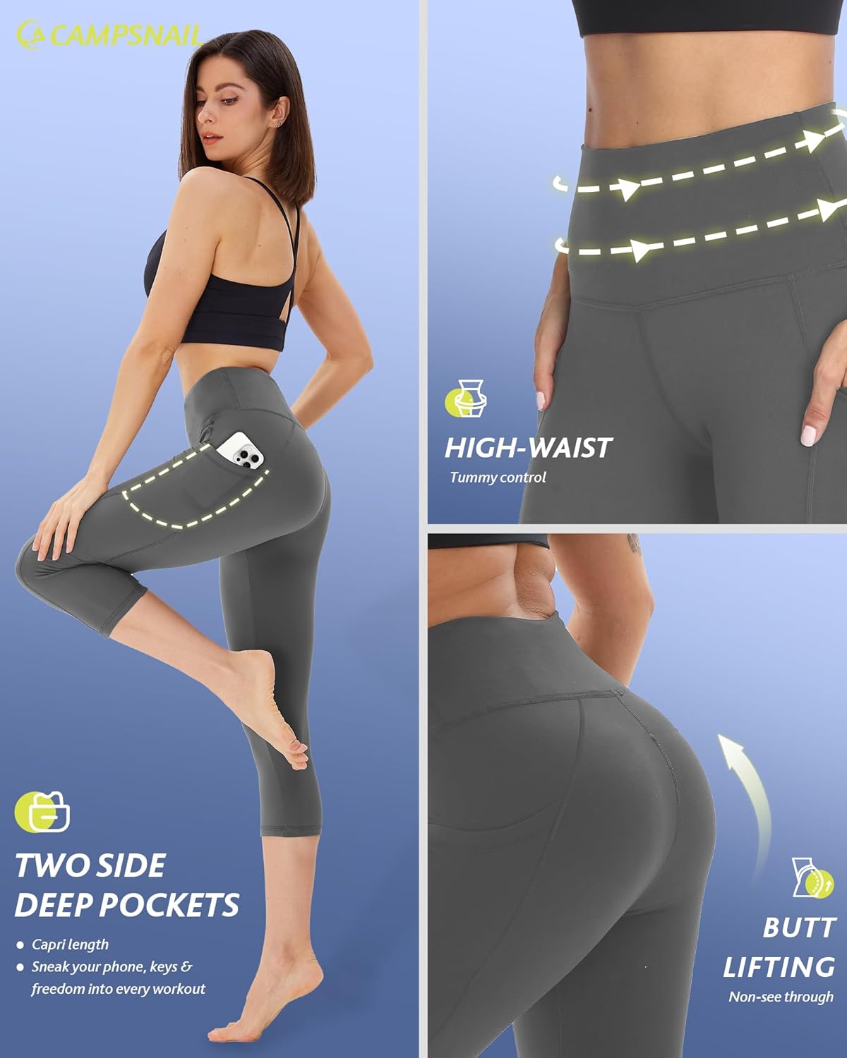 4 Pack Capri Leggings for Women - High Waisted Capris Tummy Control Yoga Pants with Pockets Workout Cycling Tights