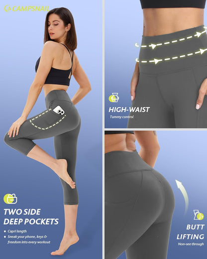 4 Pack Capri Leggings for Women - High Waisted Capris Tummy Control Yoga Pants with Pockets Workout Cycling Tights