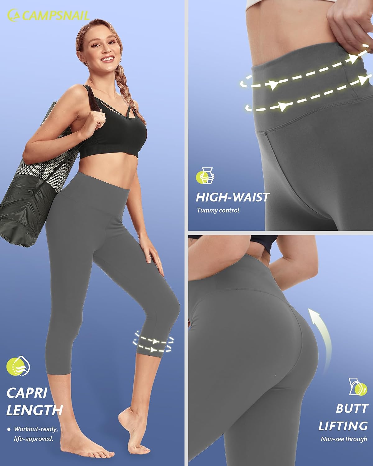 4 Pack Capri Leggings for Women - High Waisted Capris Tummy Control Yoga Pants with Pockets Workout Cycling Tights