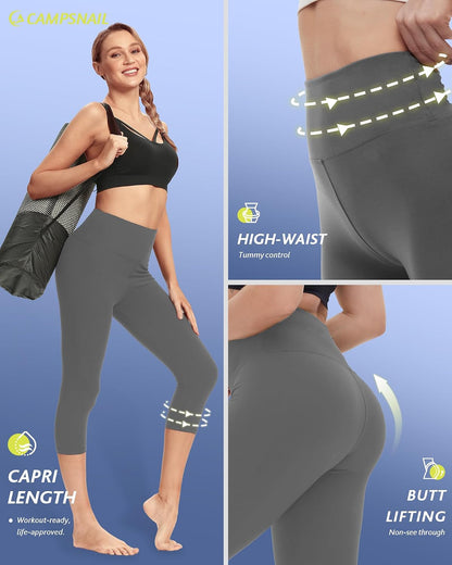 4 Pack Capri Leggings for Women - High Waisted Capris Tummy Control Yoga Pants with Pockets Workout Cycling Tights