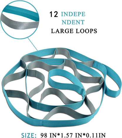 Yoga Straps Stretching Strap with 12 Loops Workout Poster, Straps for Stretching Physical Therapy Equipment Long Stretch Out Bands for Exercise, Pilates and Gymnastics for Women Men