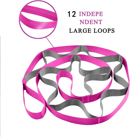 Yoga Straps Stretching Strap with 12 Loops Workout Poster, Straps for Stretching Physical Therapy Equipment Long Stretch Out Bands for Exercise, Pilates and Gymnastics for Women Men