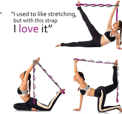 Yoga Straps Stretching Strap with 12 Loops Workout Poster, Straps for Stretching Physical Therapy Equipment Long Stretch Out Bands for Exercise, Pilates and Gymnastics for Women Men