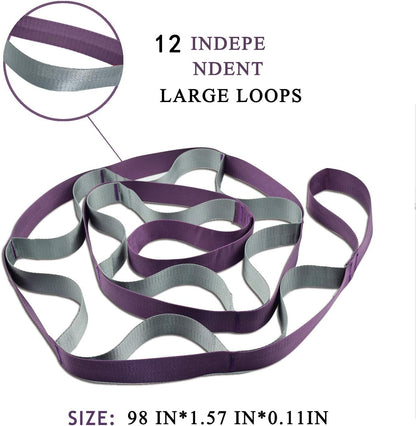 Yoga Straps Stretching Strap with 12 Loops Workout Poster, Straps for Stretching Physical Therapy Equipment Long Stretch Out Bands for Exercise, Pilates and Gymnastics for Women Men