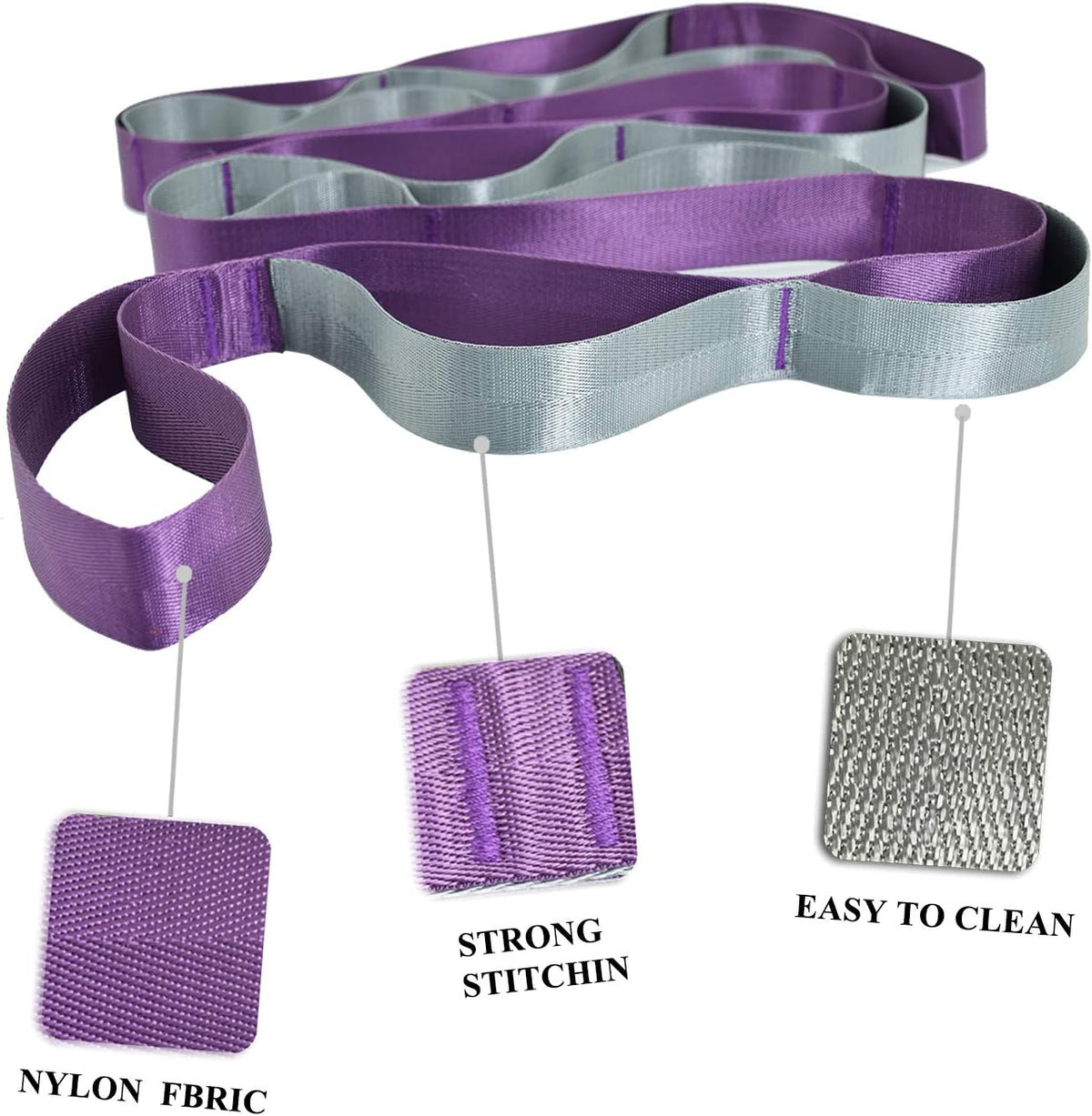 Yoga Straps Stretching Strap with 12 Loops Workout Poster, Straps for Stretching Physical Therapy Equipment Long Stretch Out Bands for Exercise, Pilates and Gymnastics for Women Men