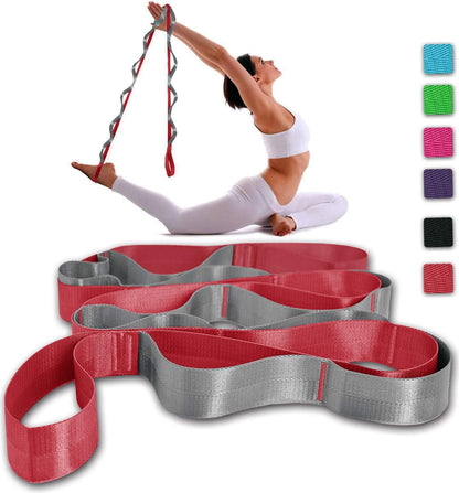 Yoga Straps Stretching Strap with 12 Loops Workout Poster, Straps for Stretching Physical Therapy Equipment Long Stretch Out Bands for Exercise, Pilates and Gymnastics for Women Men