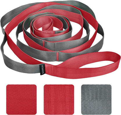 Yoga Straps Stretching Strap with 12 Loops Workout Poster, Straps for Stretching Physical Therapy Equipment Long Stretch Out Bands for Exercise, Pilates and Gymnastics for Women Men