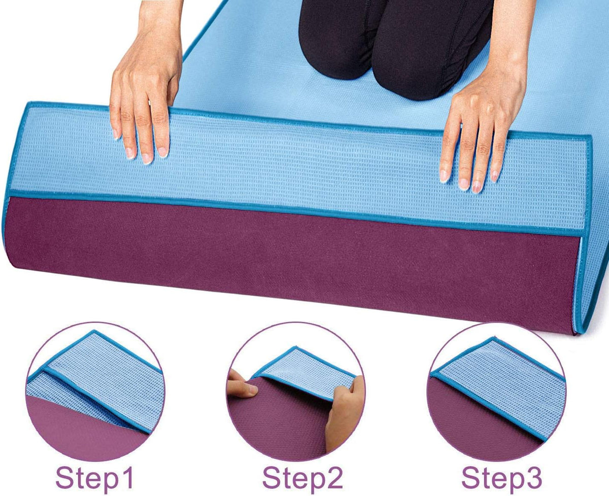 Hot Yoga Towel Non Slip, Microfiber Non Slip Yoga Mat Towel, Exclusive Corner Pockets Design, Dual-Grip, Sweat Absorbent, Perfect for Hot Yoga, Bikram, Pilates and Yoga Mats