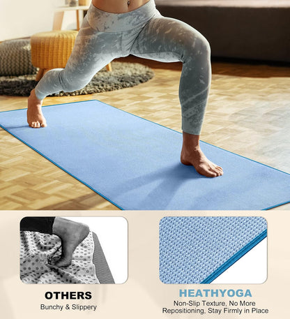 Hot Yoga Towel Non Slip, Microfiber Non Slip Yoga Mat Towel, Exclusive Corner Pockets Design, Dual-Grip, Sweat Absorbent, Perfect for Hot Yoga, Bikram, Pilates and Yoga Mats