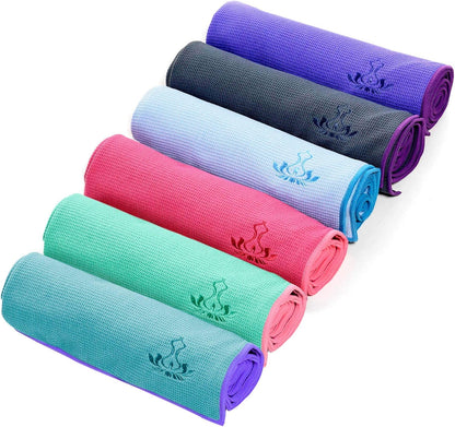 Hot Yoga Towel Non Slip, Microfiber Non Slip Yoga Mat Towel, Exclusive Corner Pockets Design, Dual-Grip, Sweat Absorbent, Perfect for Hot Yoga, Bikram, Pilates and Yoga Mats