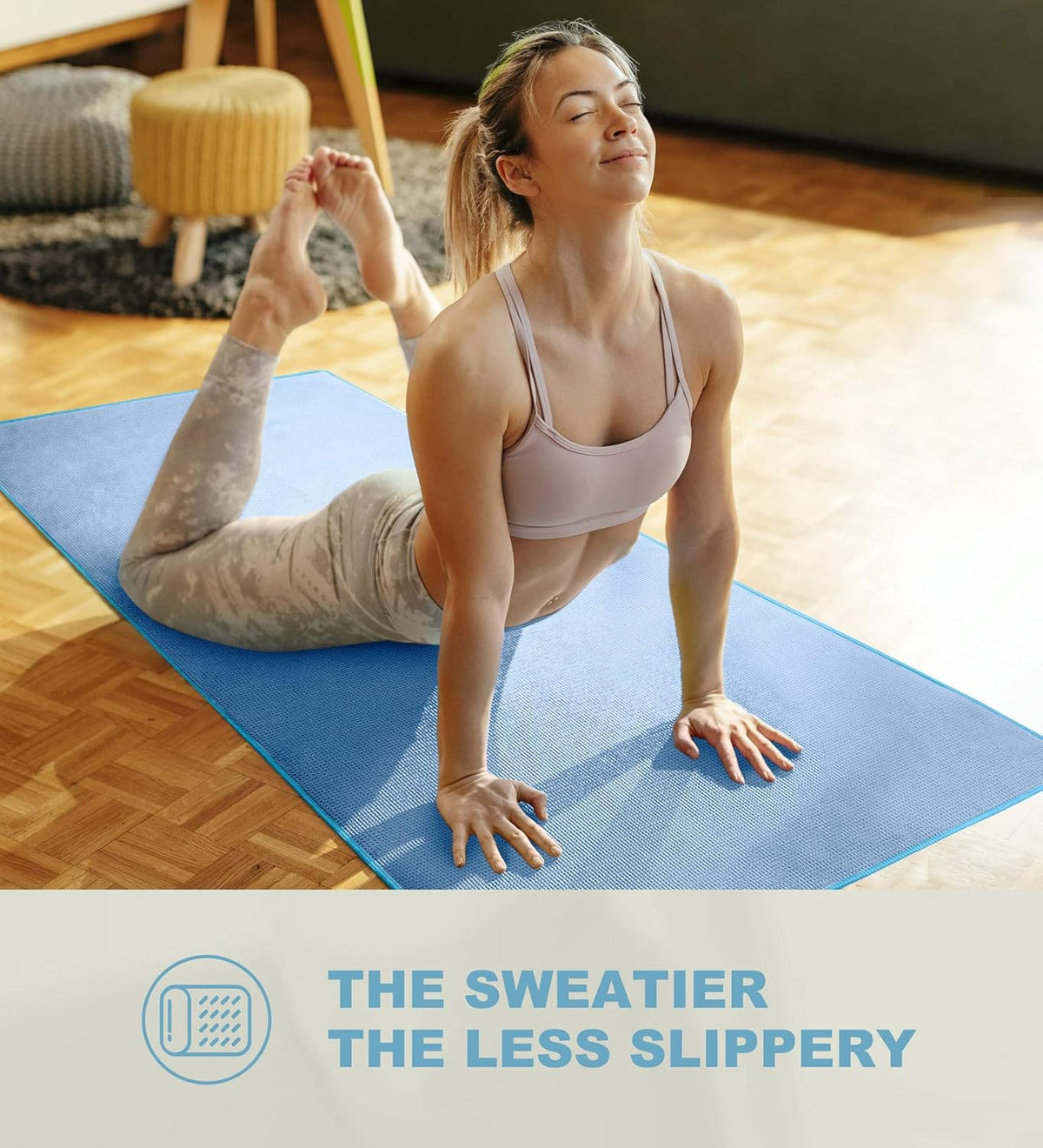Hot Yoga Towel Non Slip, Microfiber Non Slip Yoga Mat Towel, Exclusive Corner Pockets Design, Dual-Grip, Sweat Absorbent, Perfect for Hot Yoga, Bikram, Pilates and Yoga Mats