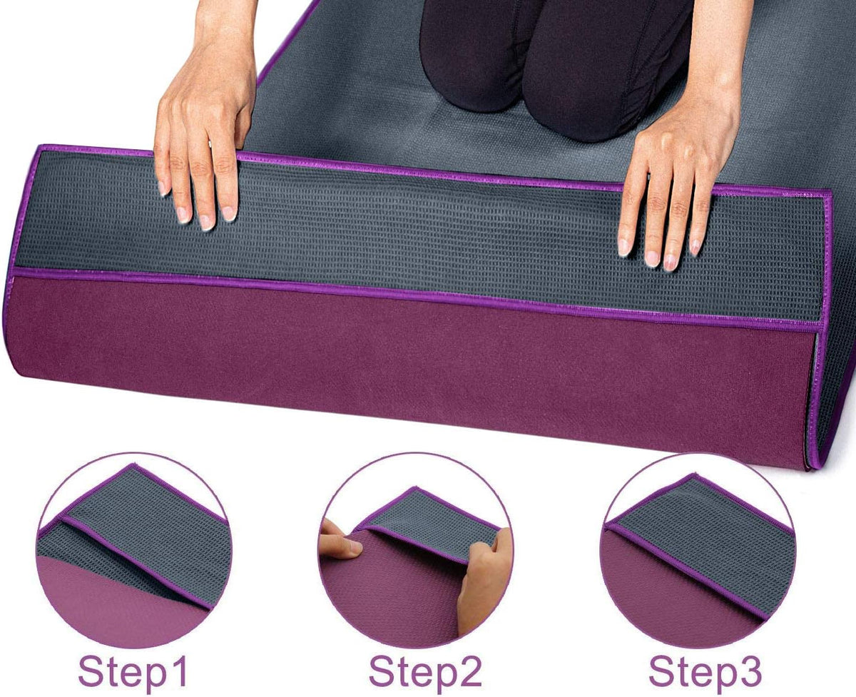 Hot Yoga Towel Non Slip, Microfiber Non Slip Yoga Mat Towel, Exclusive Corner Pockets Design, Dual-Grip, Sweat Absorbent, Perfect for Hot Yoga, Bikram, Pilates and Yoga Mats