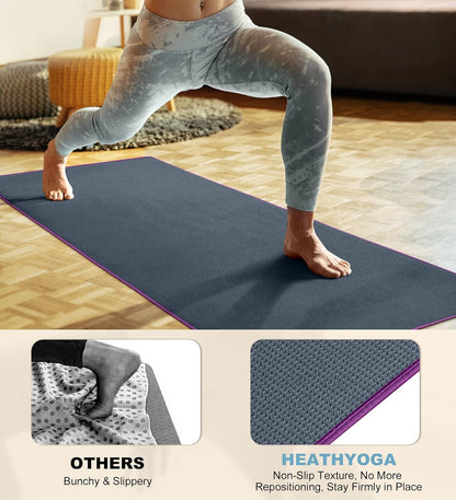 Hot Yoga Towel Non Slip, Microfiber Non Slip Yoga Mat Towel, Exclusive Corner Pockets Design, Dual-Grip, Sweat Absorbent, Perfect for Hot Yoga, Bikram, Pilates and Yoga Mats