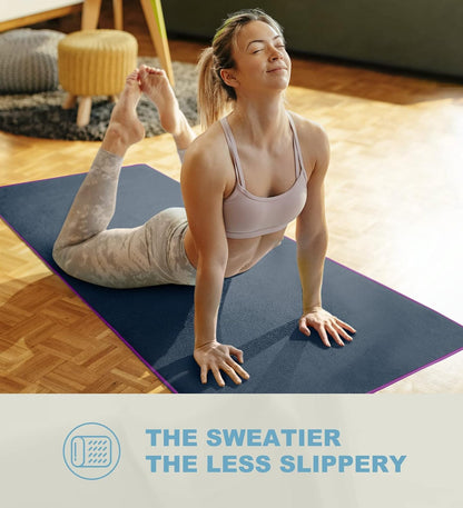 Hot Yoga Towel Non Slip, Microfiber Non Slip Yoga Mat Towel, Exclusive Corner Pockets Design, Dual-Grip, Sweat Absorbent, Perfect for Hot Yoga, Bikram, Pilates and Yoga Mats