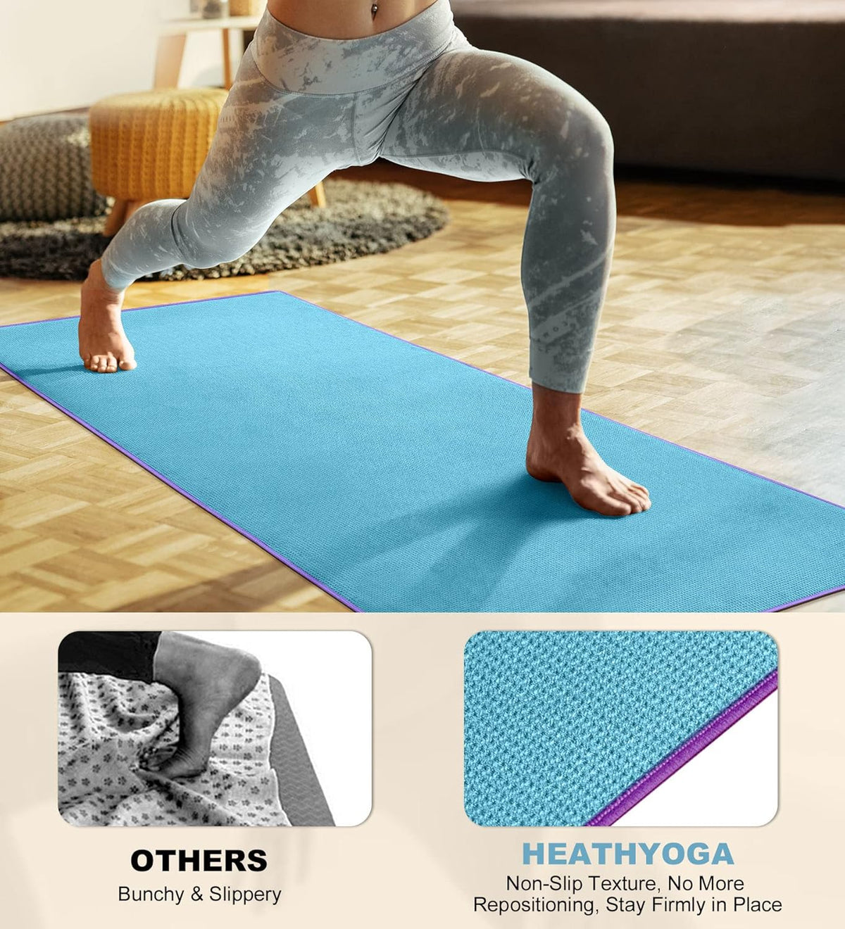 Hot Yoga Towel Non Slip, Microfiber Non Slip Yoga Mat Towel, Exclusive Corner Pockets Design, Dual-Grip, Sweat Absorbent, Perfect for Hot Yoga, Bikram, Pilates and Yoga Mats