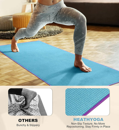 Hot Yoga Towel Non Slip, Microfiber Non Slip Yoga Mat Towel, Exclusive Corner Pockets Design, Dual-Grip, Sweat Absorbent, Perfect for Hot Yoga, Bikram, Pilates and Yoga Mats
