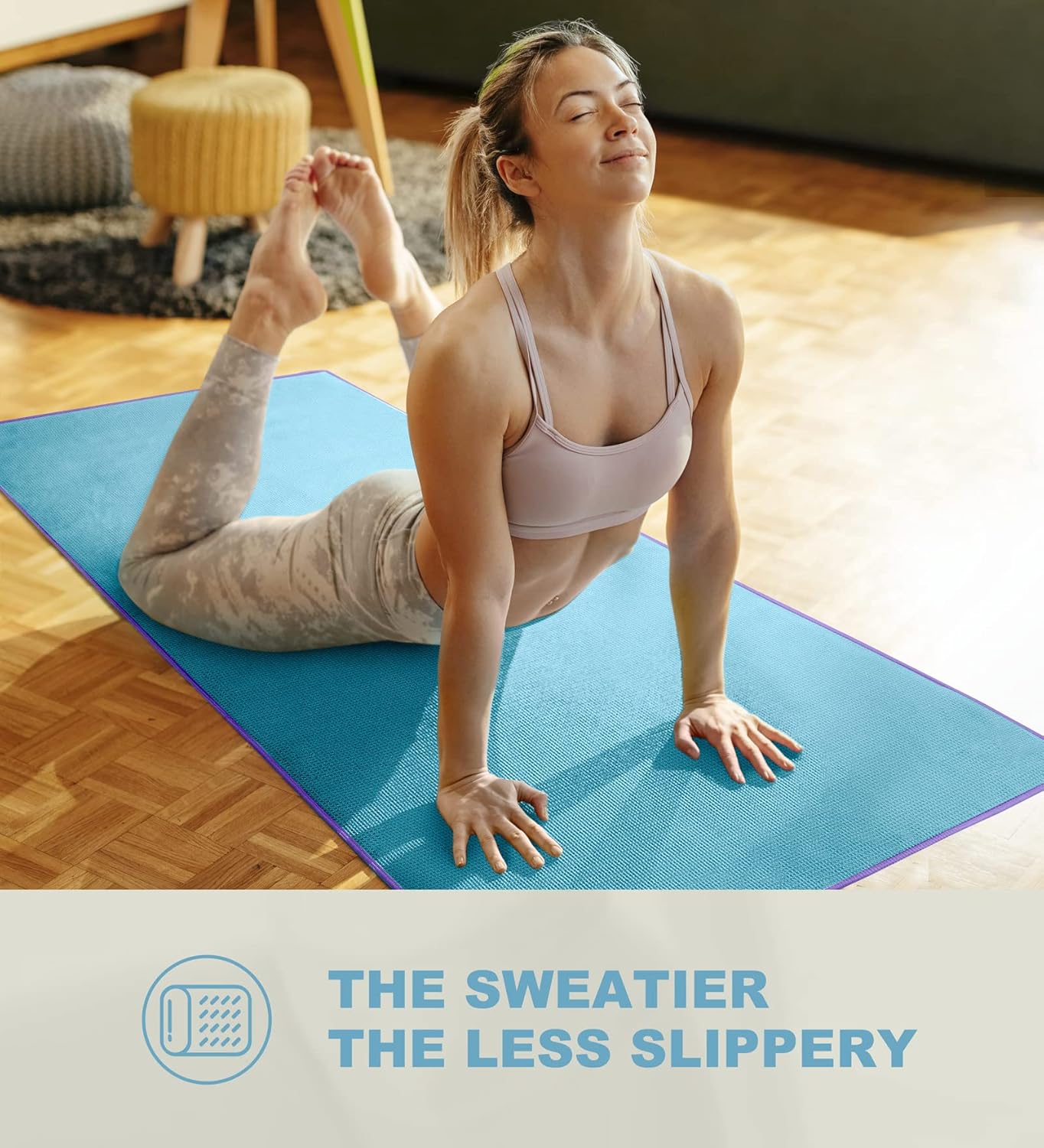 Hot Yoga Towel Non Slip, Microfiber Non Slip Yoga Mat Towel, Exclusive Corner Pockets Design, Dual-Grip, Sweat Absorbent, Perfect for Hot Yoga, Bikram, Pilates and Yoga Mats