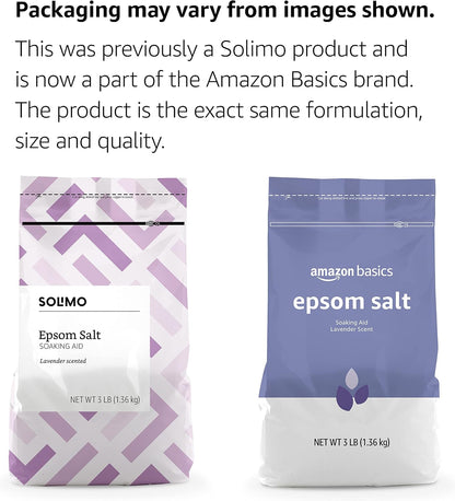 Epsom Salt Soaking Aid, Lavender Scented, Relax & Relief, Resealable, 3 Pound, 1-Pack (Previously Solimo)
