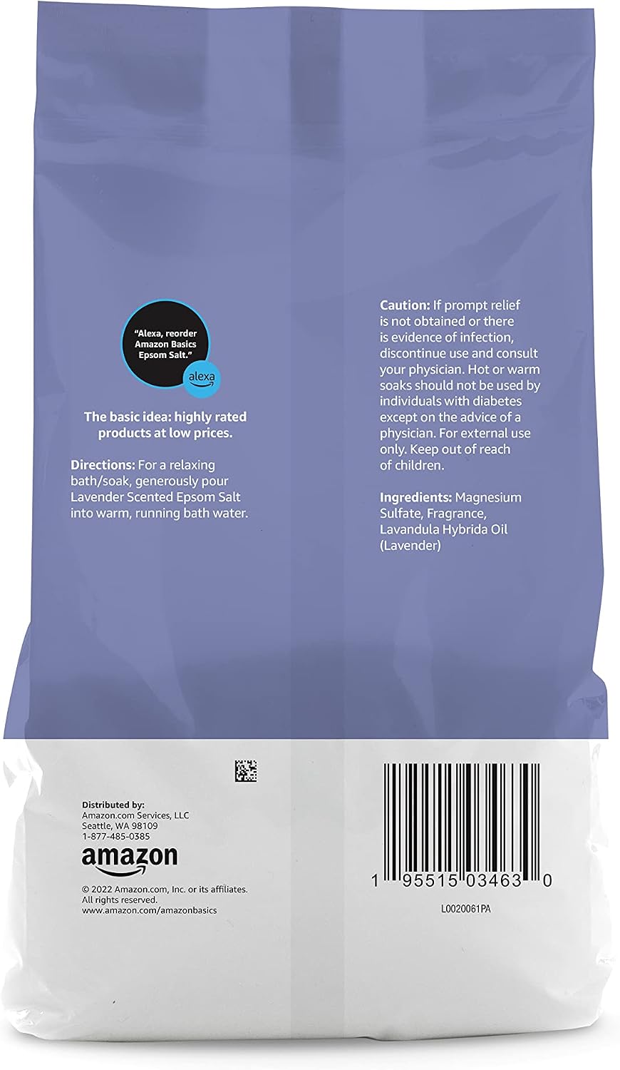 Epsom Salt Soaking Aid, Lavender Scented, Relax & Relief, Resealable, 3 Pound, 1-Pack (Previously Solimo)