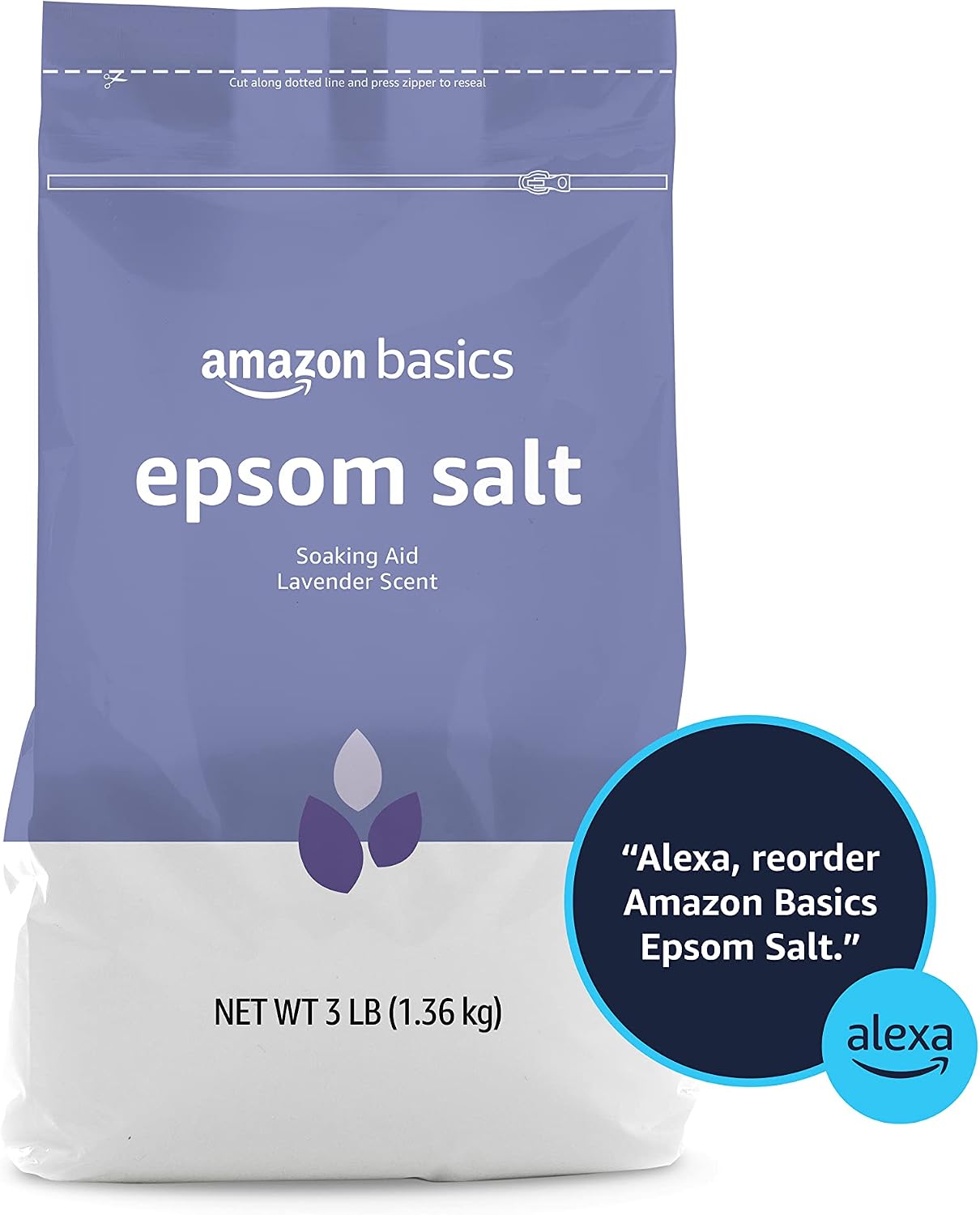 Epsom Salt Soaking Aid, Lavender Scented, Relax & Relief, Resealable, 3 Pound, 1-Pack (Previously Solimo)