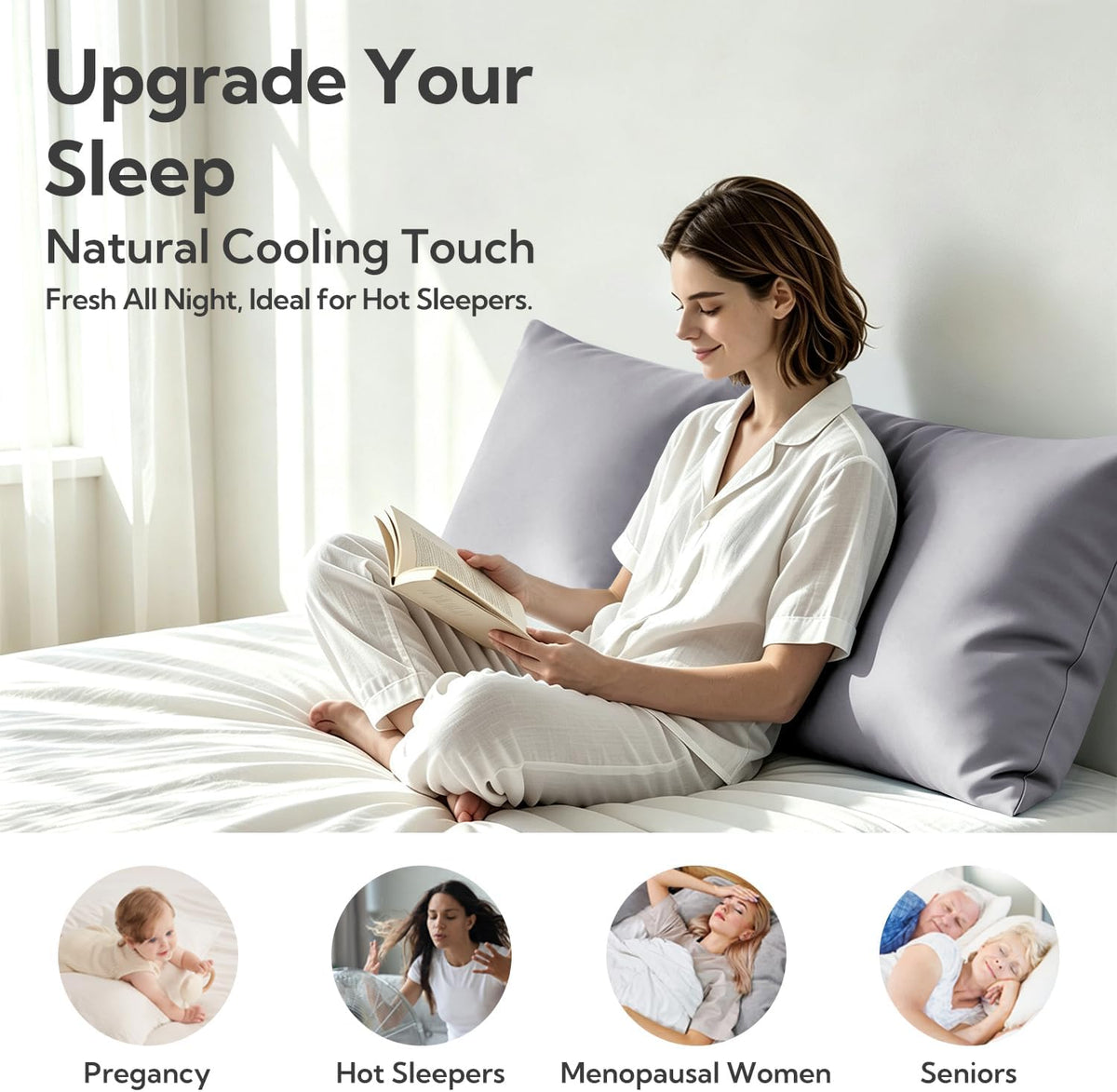 King Pillowcase Set of 2, Cooling & Breathable, Dark Grey, 20"x36"