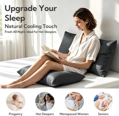 King Pillowcase Set of 2, Cooling & Breathable, Dark Grey, 20"x36"