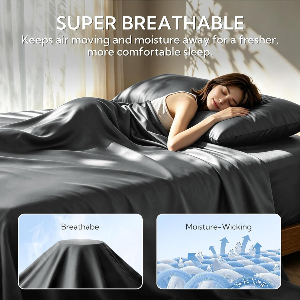 King Pillowcase Set of 2, Cooling & Breathable, Dark Grey, 20"x36"
