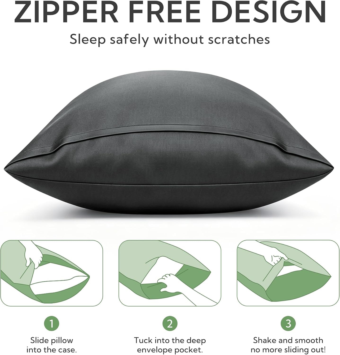 King Pillowcase Set of 2, Cooling & Breathable, Dark Grey, 20"x36"