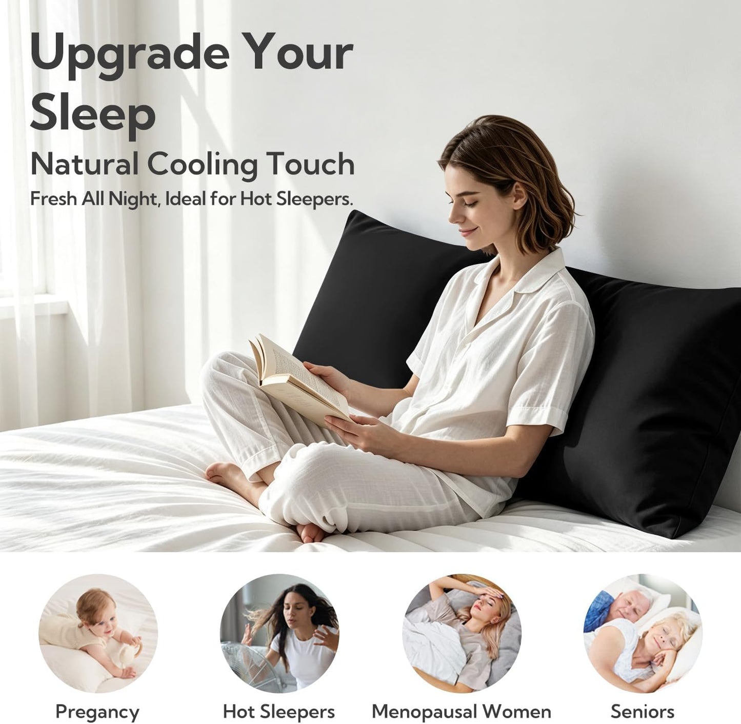King Pillowcase Set of 2, Cooling & Breathable, Dark Grey, 20"x36"