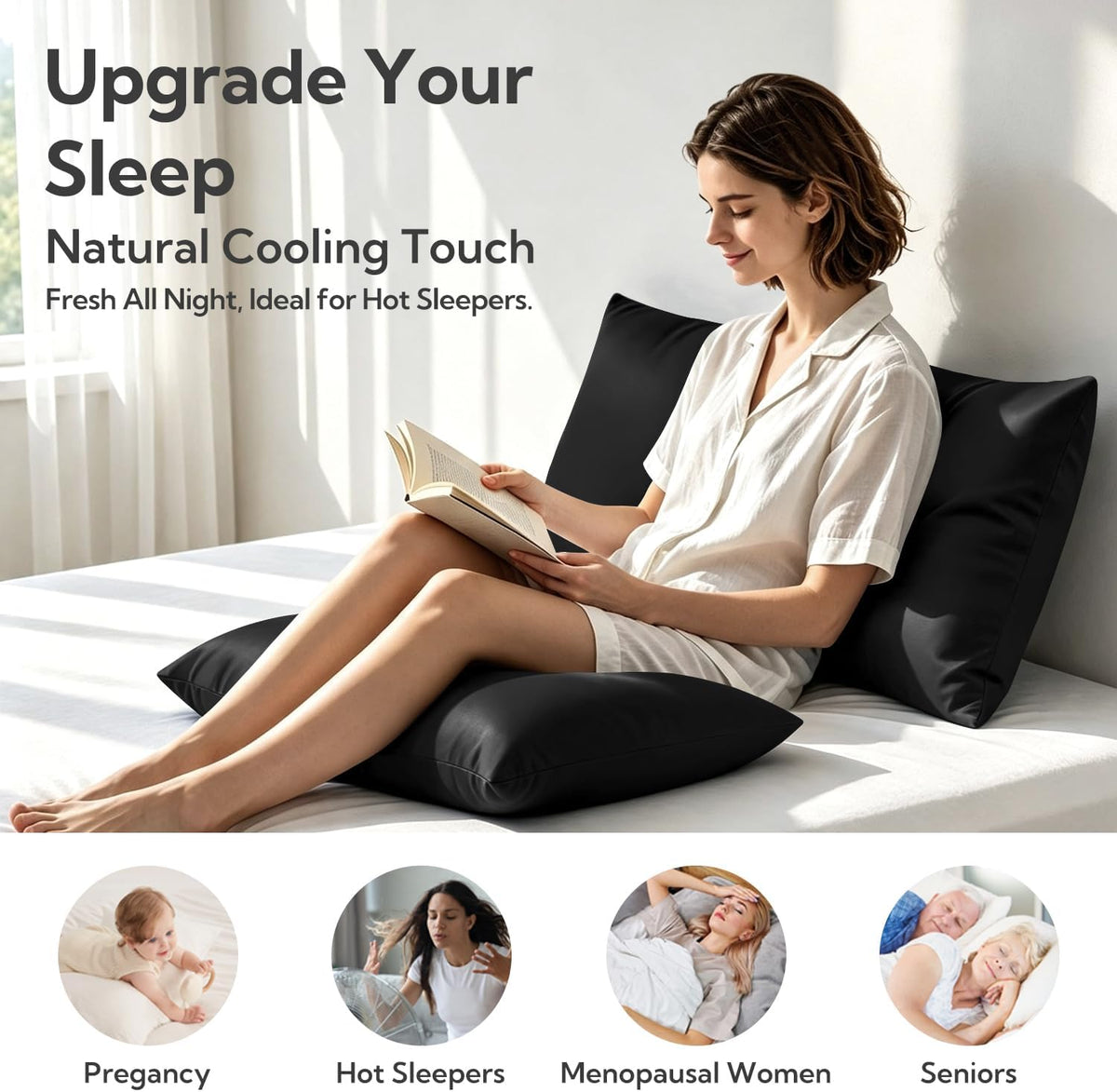 King Pillowcase Set of 2, Cooling & Breathable, Dark Grey, 20"x36"