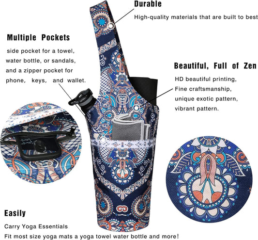 Yoga Mat Bag - Long Tote with Pockets - Holds More Yoga Accessories - Yoga Bag Fit Most Size Mats - Yoga Mat Carrier