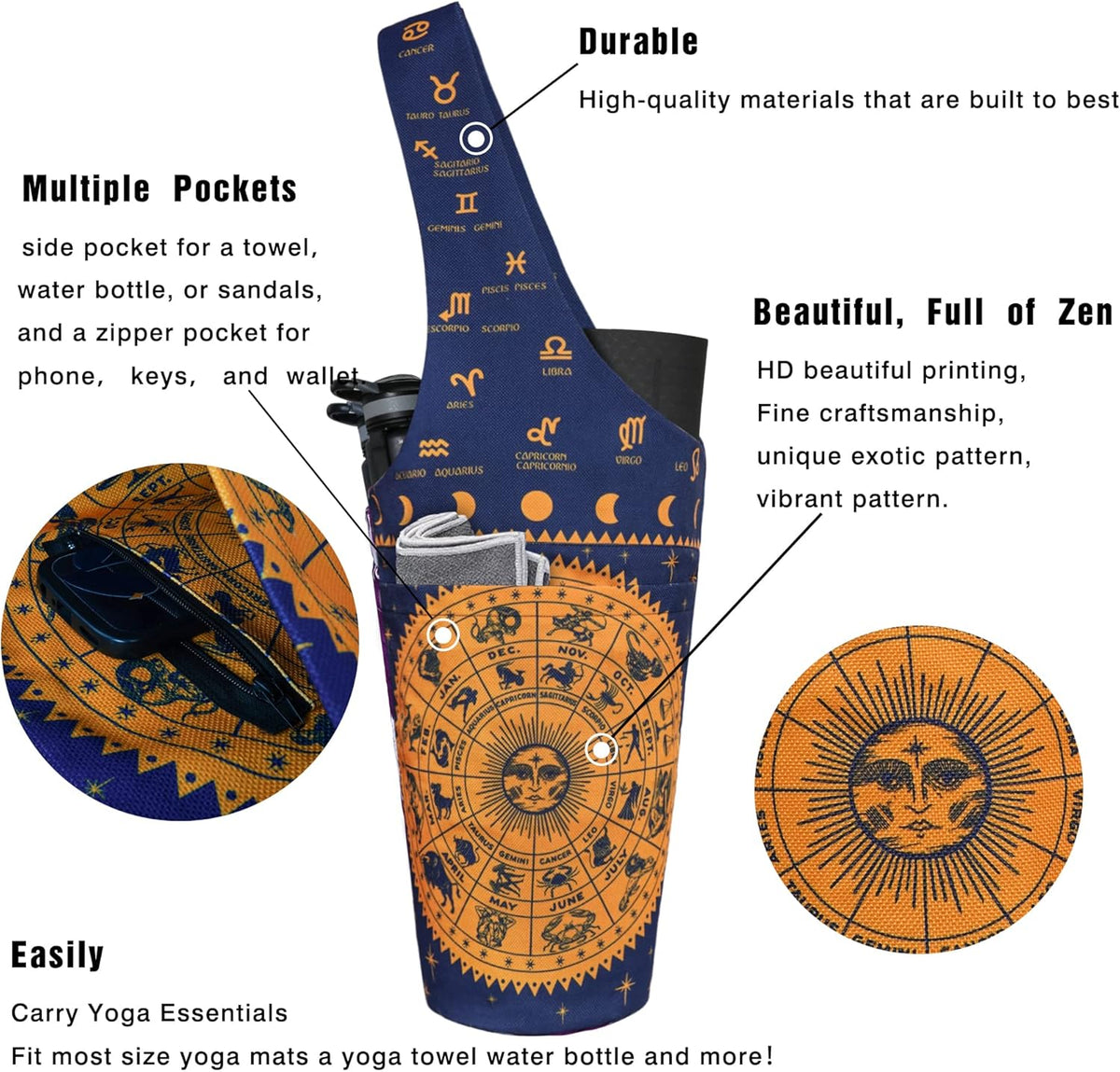 Yoga Mat Bag - Long Tote with Pockets - Holds More Yoga Accessories - Yoga Bag Fit Most Size Mats - Yoga Mat Carrier
