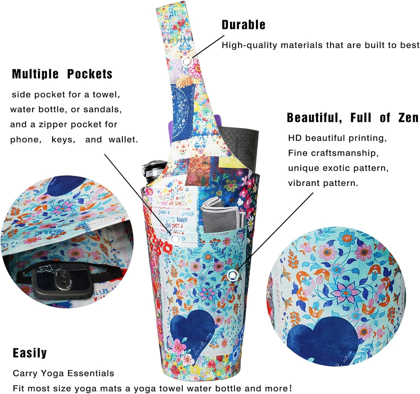 Yoga Mat Bag - Long Tote with Pockets - Holds More Yoga Accessories - Yoga Bag Fit Most Size Mats - Yoga Mat Carrier