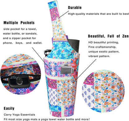 Yoga Mat Bag - Long Tote with Pockets - Holds More Yoga Accessories - Yoga Bag Fit Most Size Mats - Yoga Mat Carrier