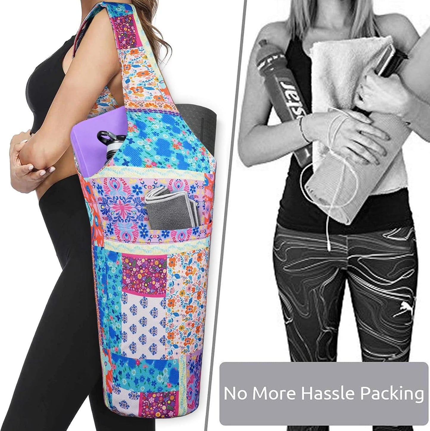 Yoga Mat Bag - Long Tote with Pockets - Holds More Yoga Accessories - Yoga Bag Fit Most Size Mats - Yoga Mat Carrier